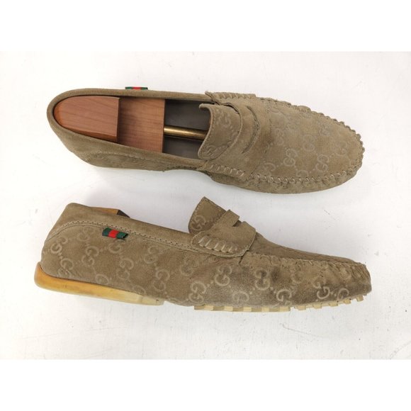 Gucci Guccissima Suede Embossed GG Beige Driving Loafers Size 8.5 US 9-9.5 - Picture 6 of 14